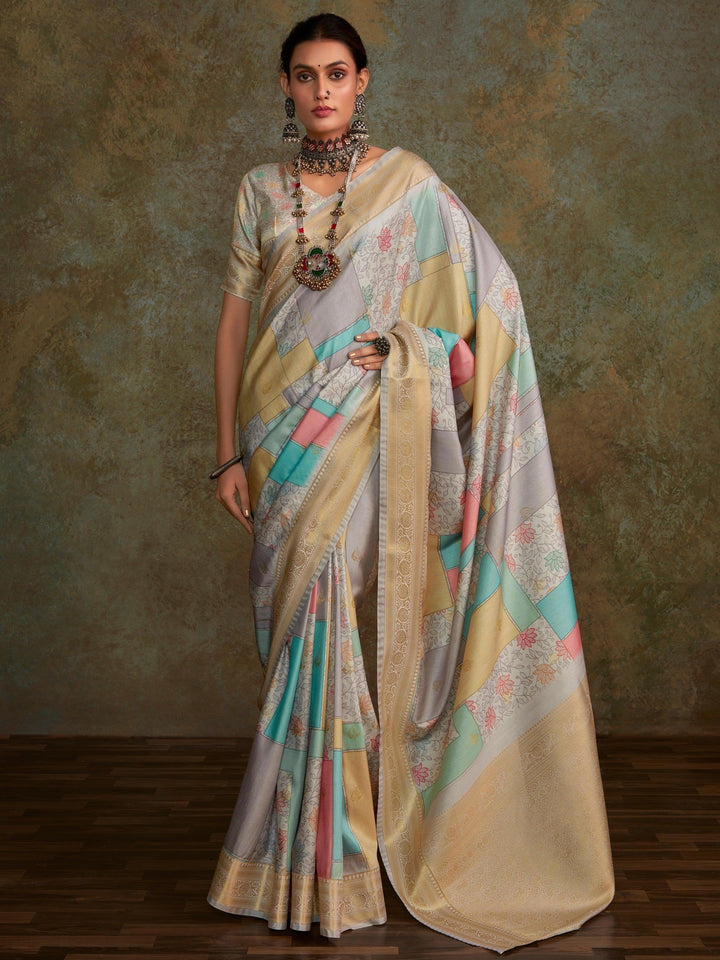Attractive Multi-Color Digital Printed Silk Casual Wear Saree