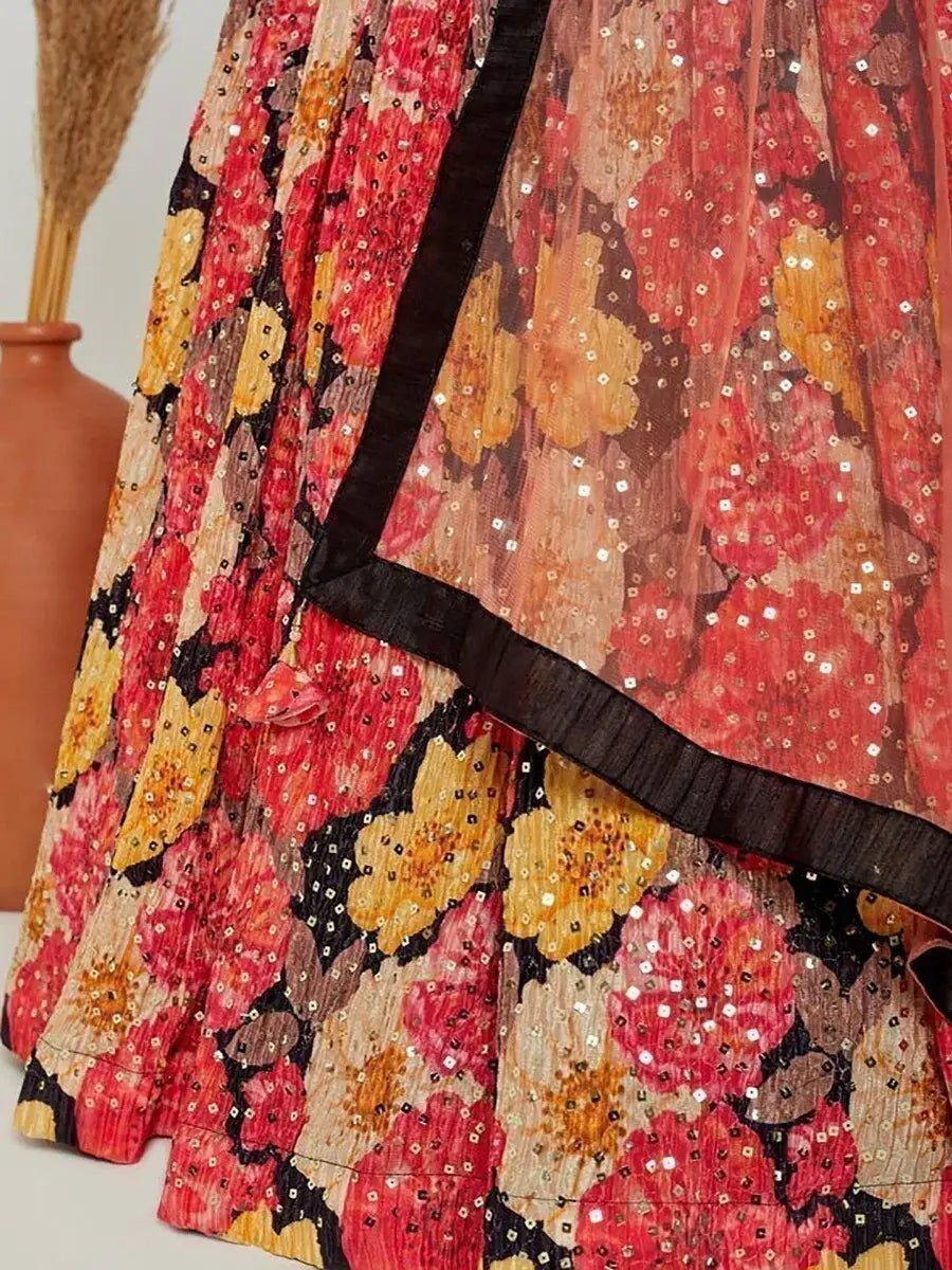 Attractive Multi-Color Floral Print Silk Events Wear Lehenga Choli - Zeel Clothing