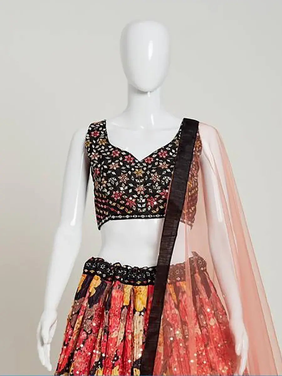 Attractive Multi-Color Floral Print Silk Events Wear Lehenga Choli - Zeel Clothing