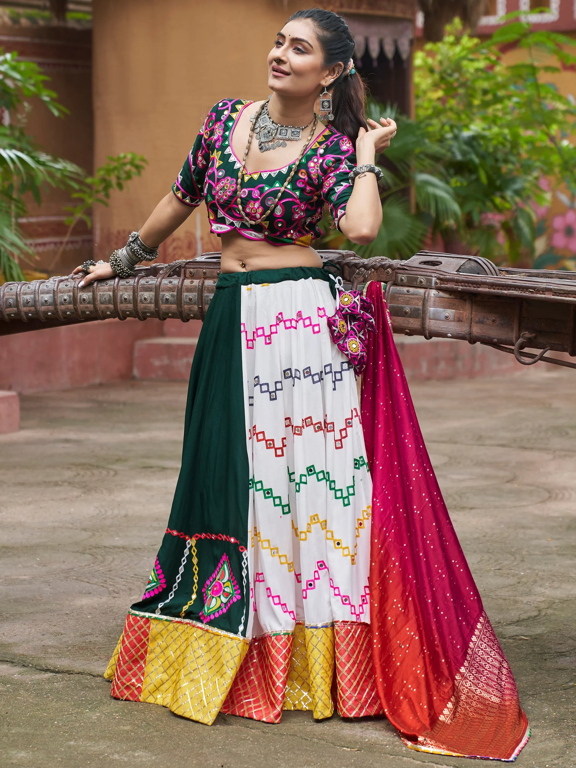 Attractive Multi-Color Mirror Work Rayon Navratri Wear Lehenga Choli - Zeel Clothing