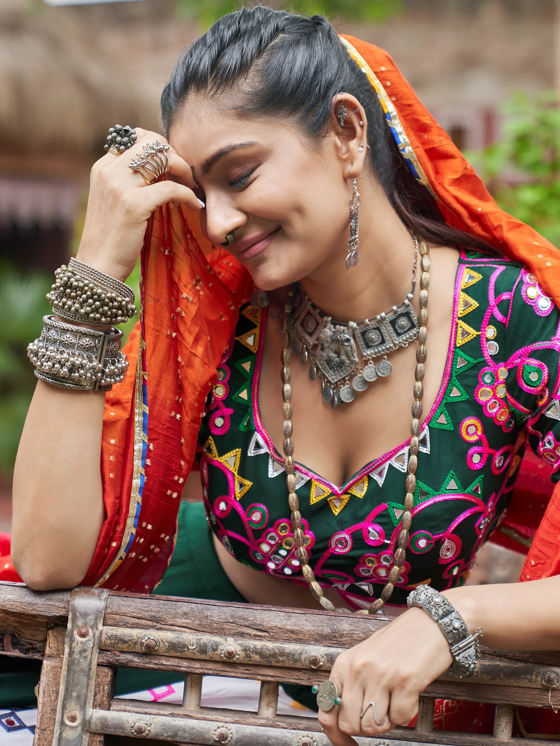 Attractive Multi-Color Mirror Work Rayon Navratri Wear Lehenga Choli - Zeel Clothing
