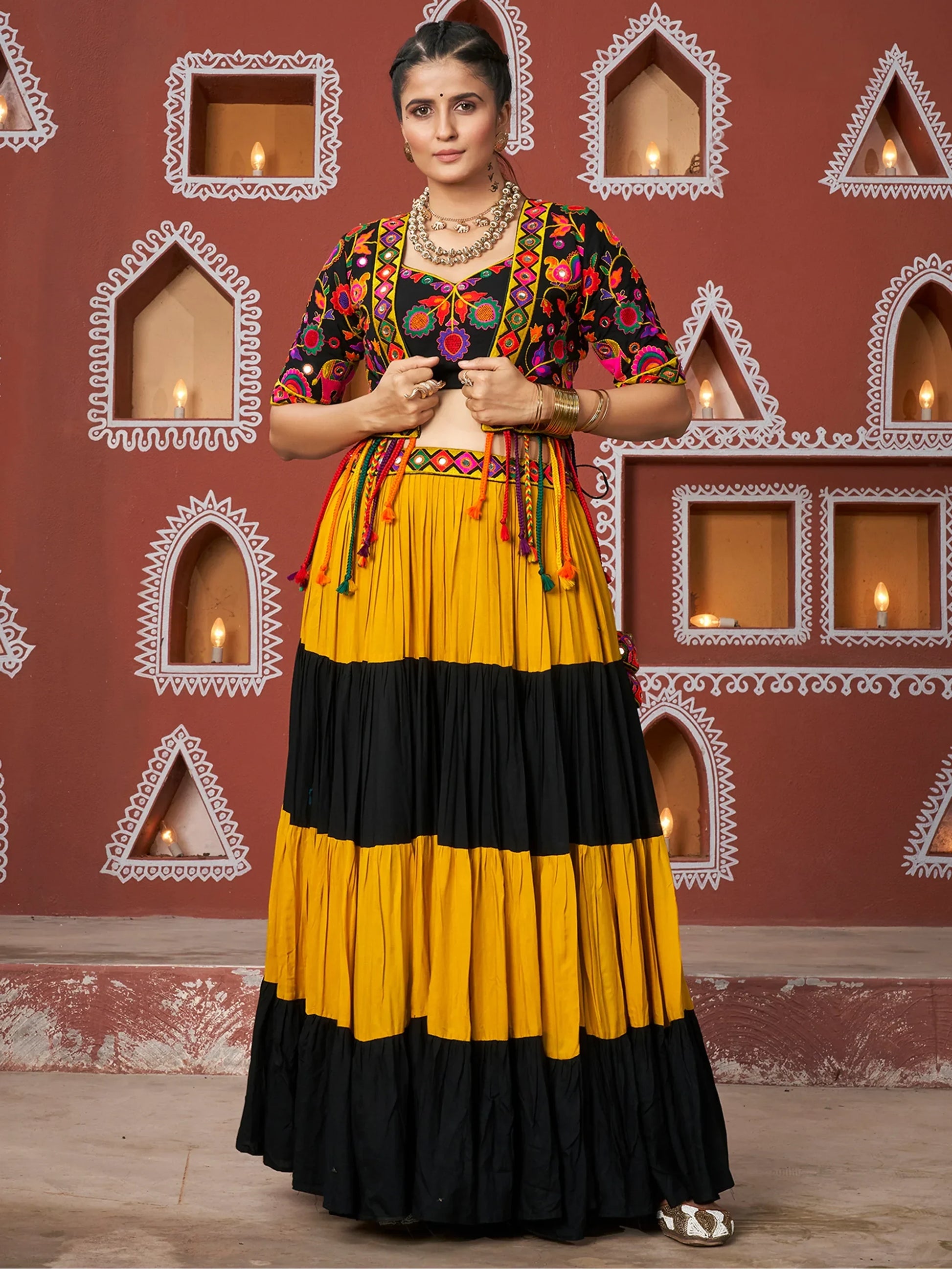 Attractive Multi-Color Navratri Lehenga Choli With Designer Jacket - Zeel Clothing