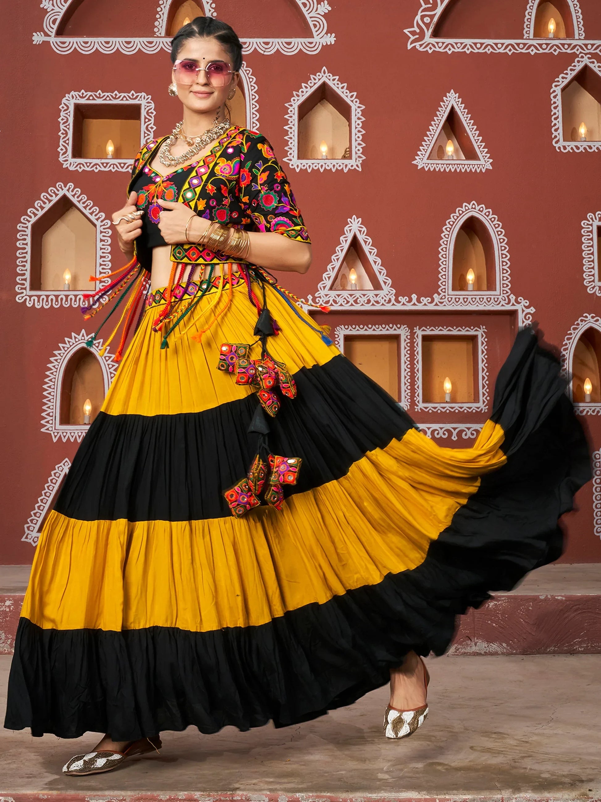 Attractive Multi-Color Navratri Lehenga Choli With Designer Jacket - Zeel Clothing