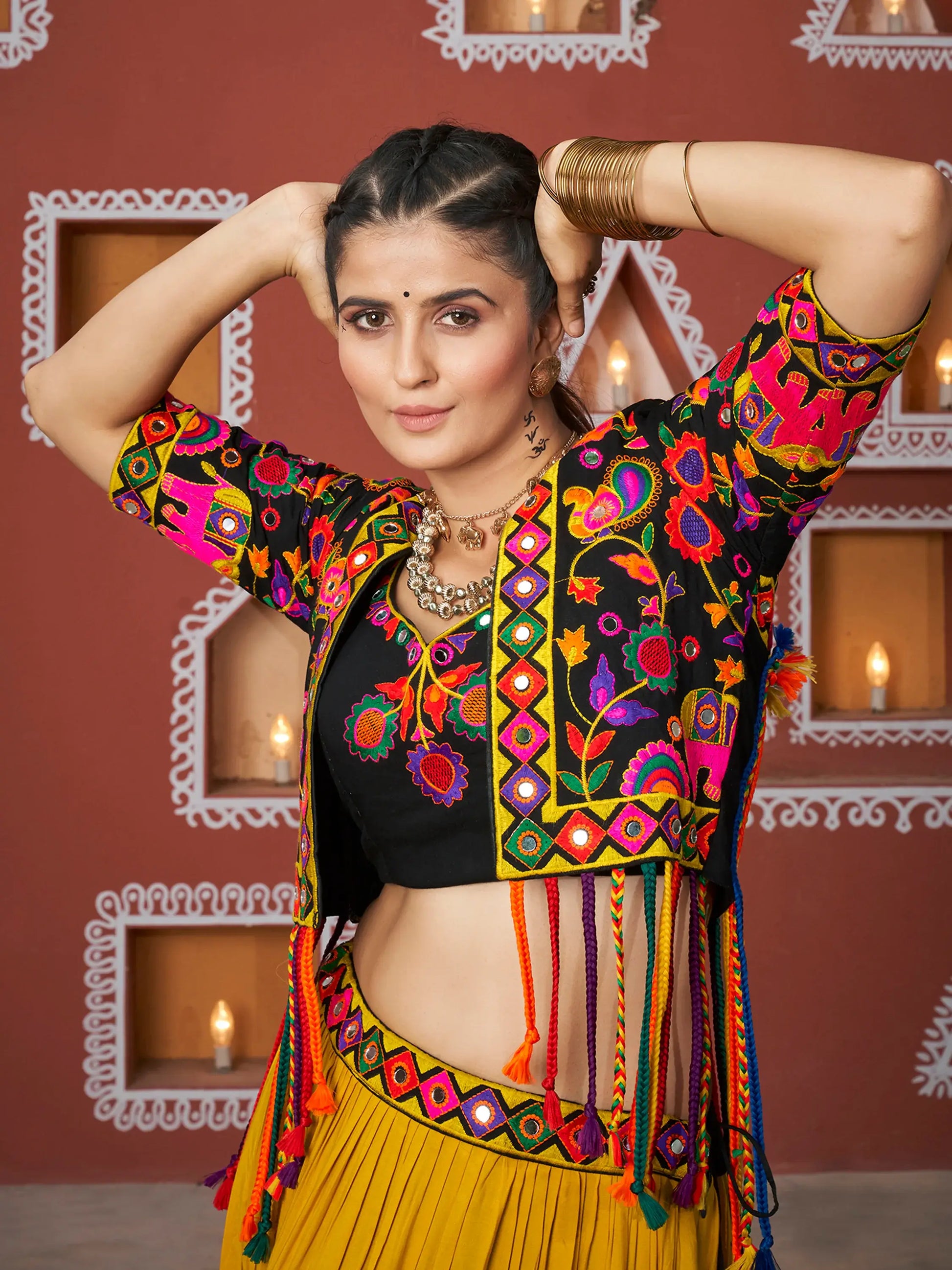 Attractive Multi-Color Navratri Lehenga Choli With Designer Jacket - Zeel Clothing