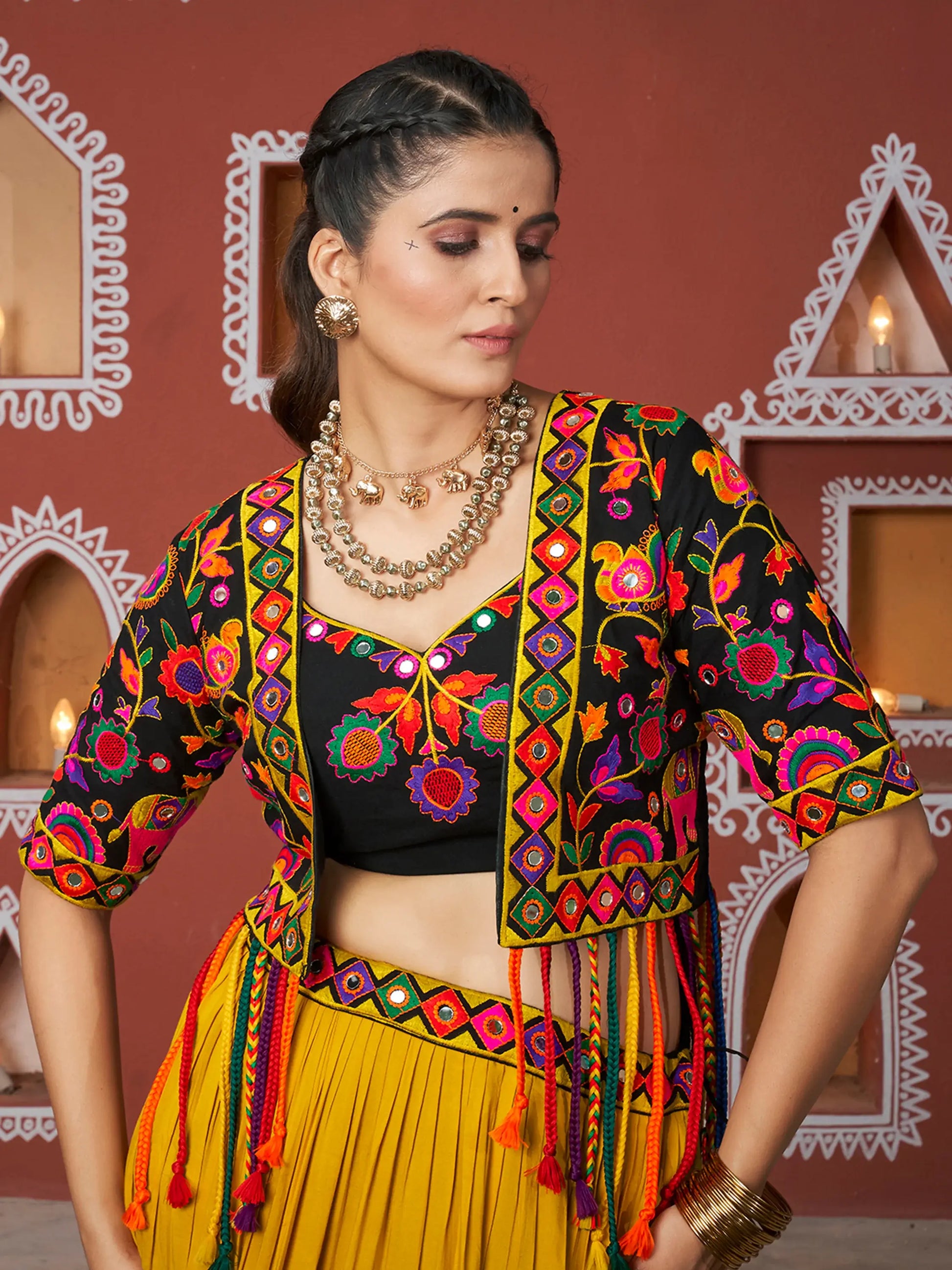 Attractive Multi-Color Navratri Lehenga Choli With Designer Jacket - Zeel Clothing