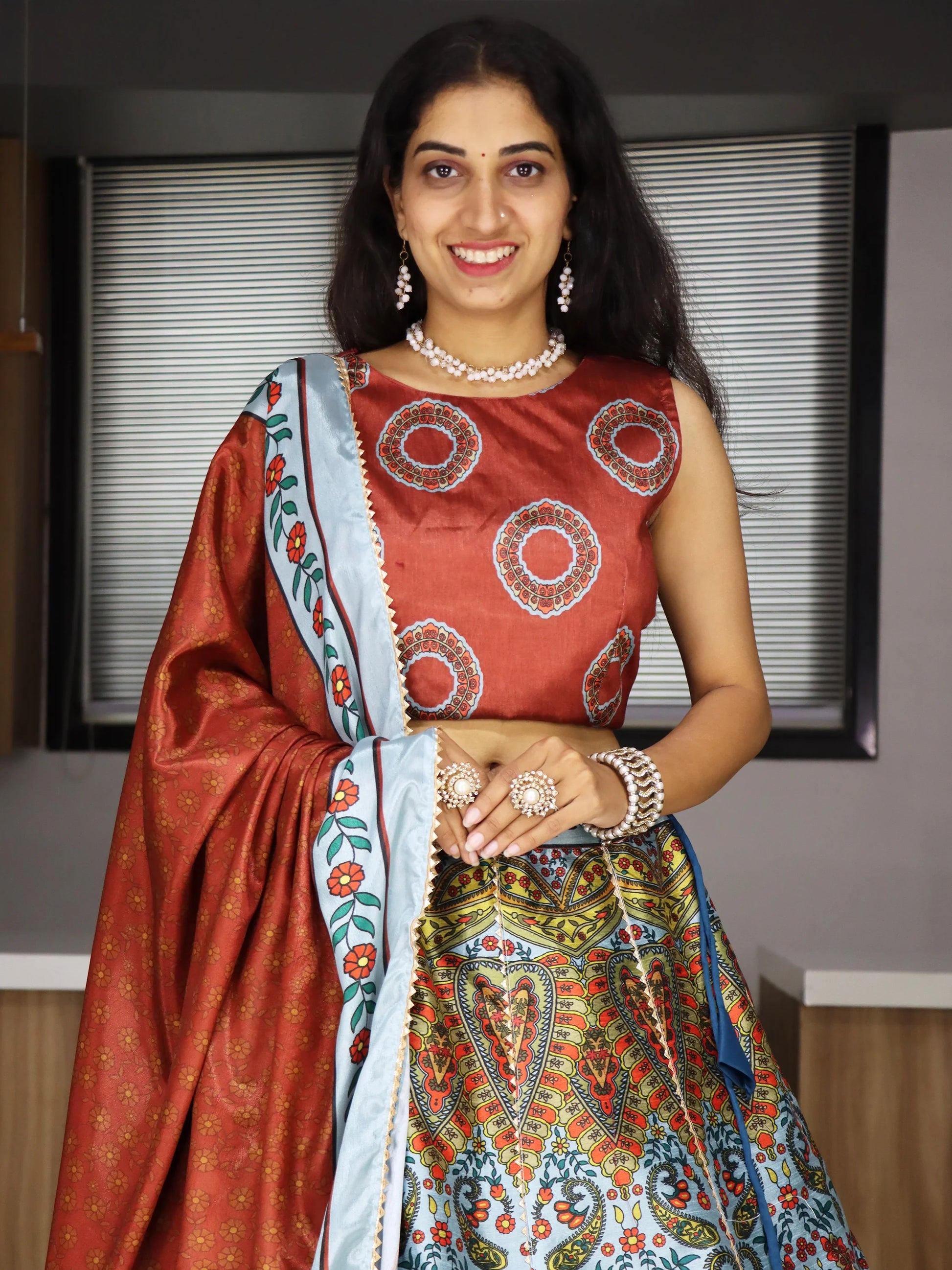 Attractive Multi-Color Printed Art Silk Lehenga Choli With Dupatta - Zeel Clothing