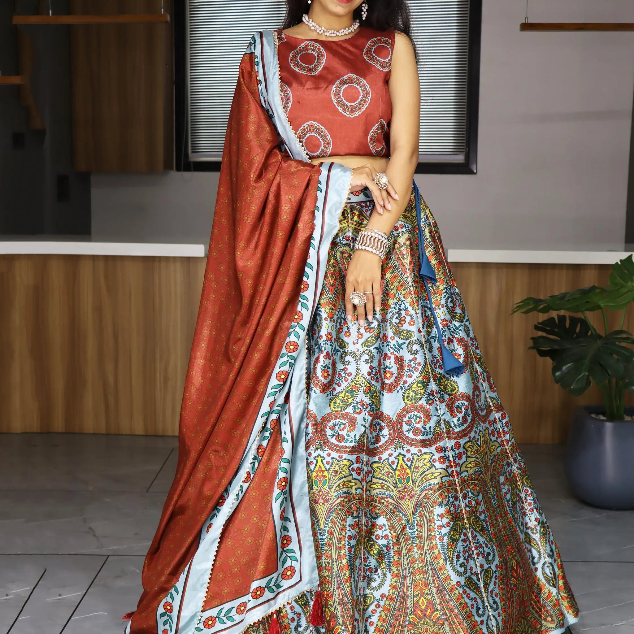 Attractive Multi-Color Printed Art Silk Lehenga Choli With Dupatta - Zeel Clothing