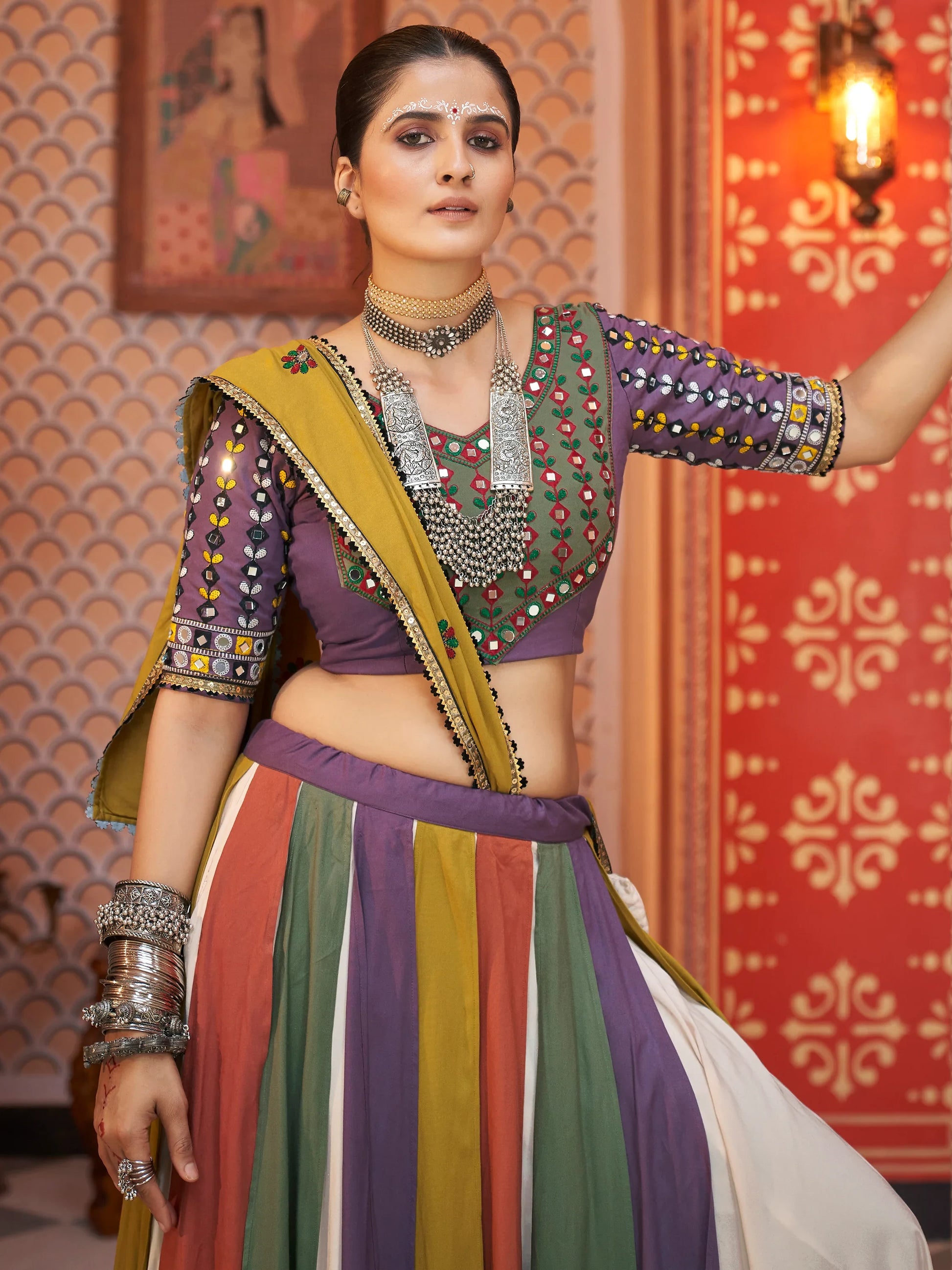 Attractive Multi-Color Rayon Navratri Lehenga Choli With Dupatta - Zeel Clothing