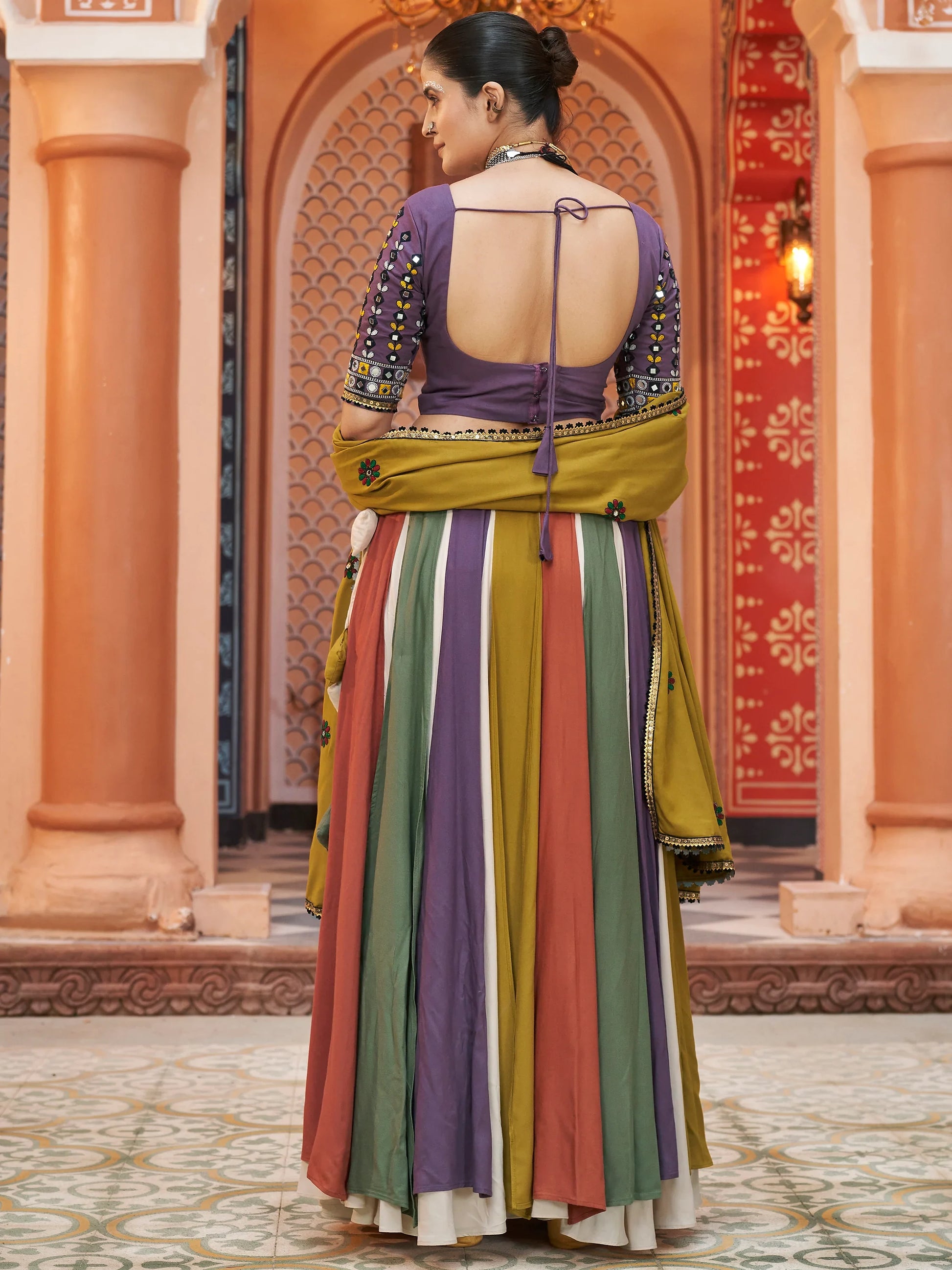 Attractive Multi-Color Rayon Navratri Lehenga Choli With Dupatta - Zeel Clothing