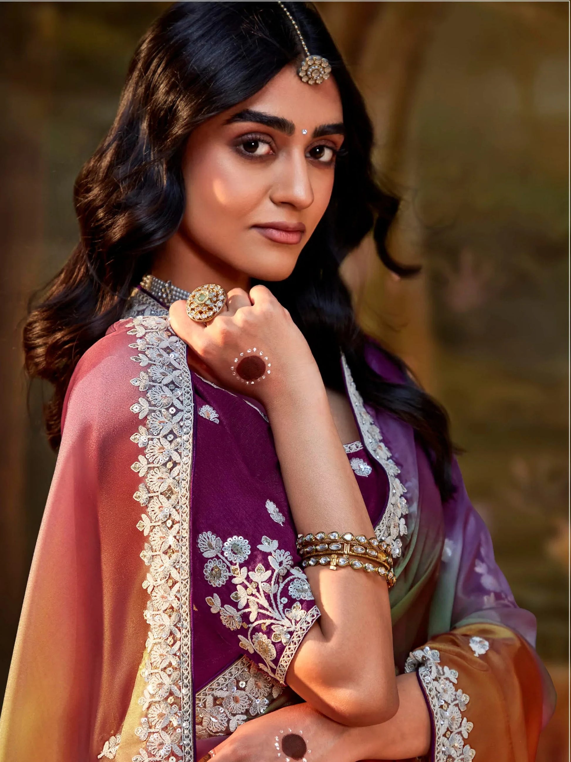 Attractive Multi-Color Sequins Organza Wedding Saree With Blouse - Zeel Clothing