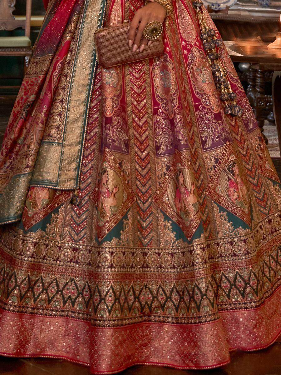 Attractive Multi-Color Woven Rajwadi Silk Lehenga Choli With Dupatta - Zeel Clothing