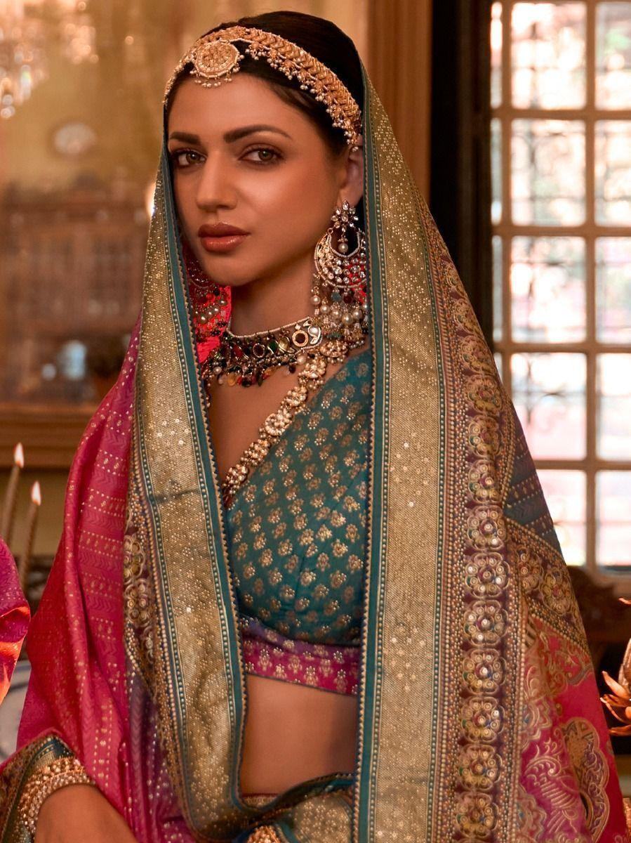 Attractive Multi-Color Woven Rajwadi Silk Lehenga Choli With Dupatta - Zeel Clothing
