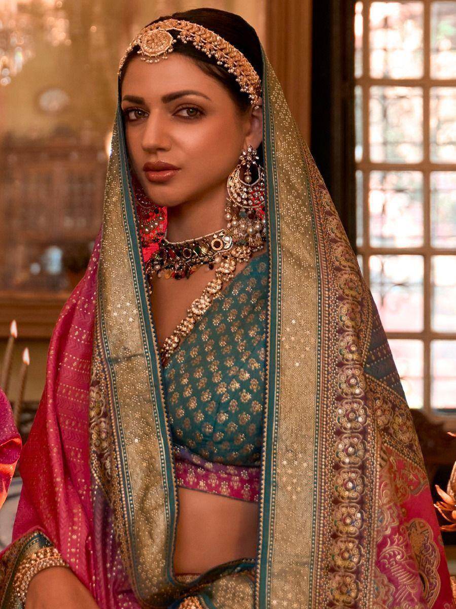 Attractive Multi-Color Woven Rajwadi Silk Lehenga Choli With Dupatta - Zeel Clothing