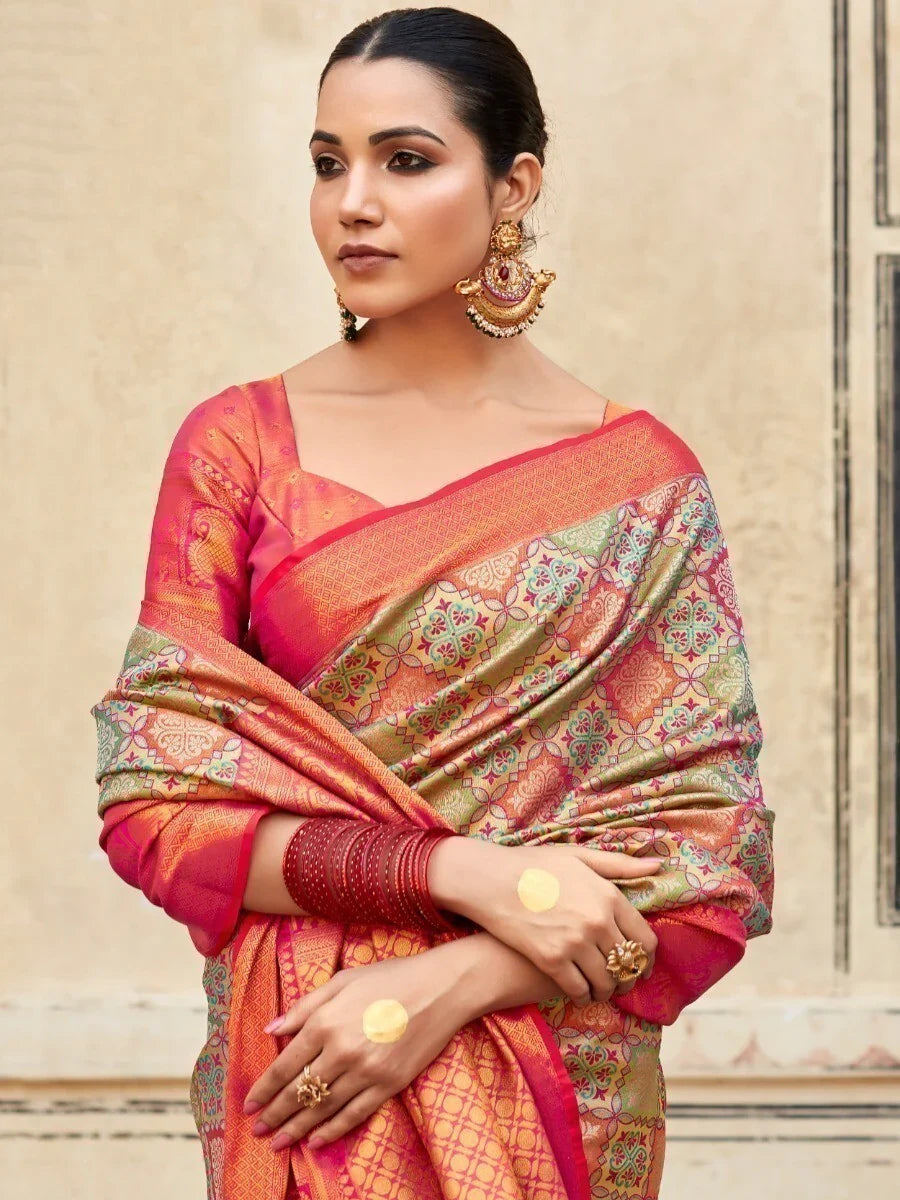 Attractive Multi-Color Zari Weaving Silk Festive Wear Saree