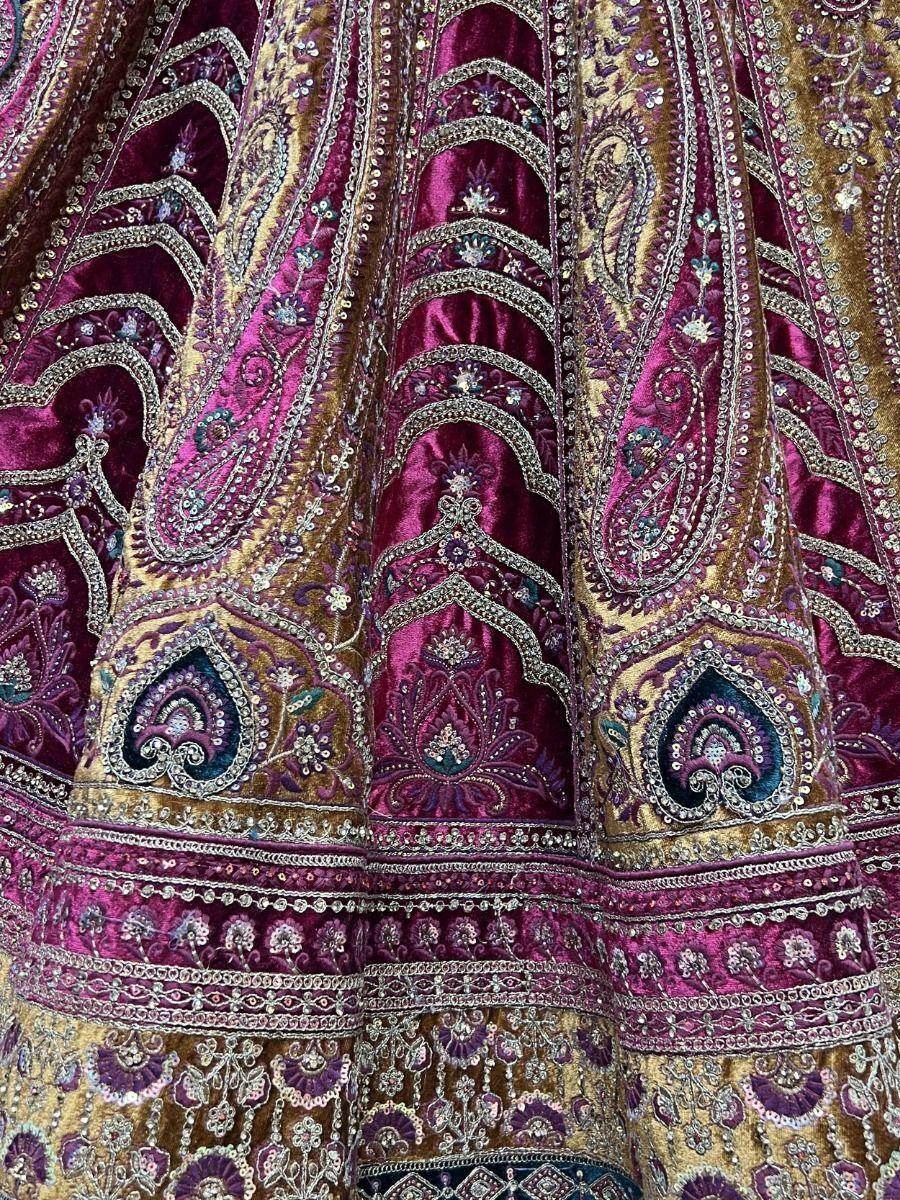 Attractive Mustard Embroidered Velvet Bridal Wear Lehenga Choli - Zeel Clothing