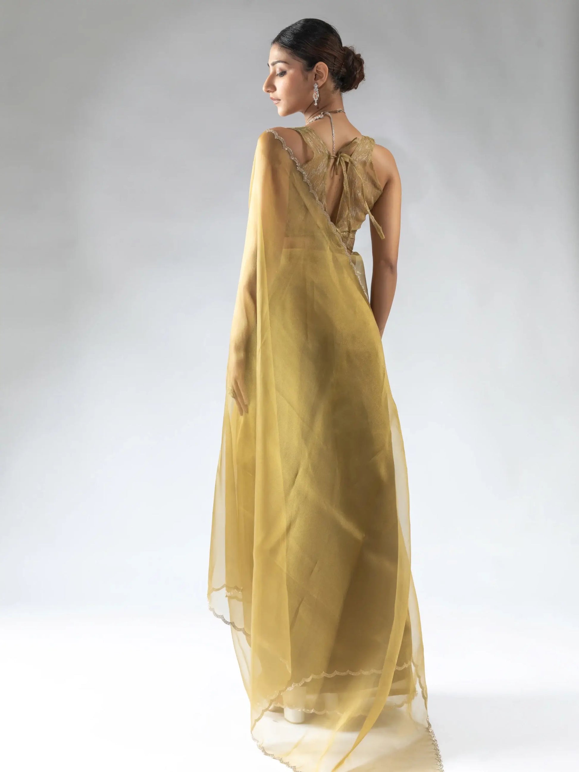 Attractive Mustard Yellow Border Work Organza Event Wear Pre-Stitched Saree - Zeel Clothing