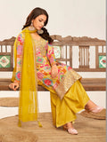 Attractive Mustard Yellow Embroidered Chinon Palazzo Suit With Dupatta - Zeel Clothing