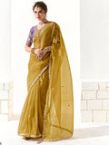 Attractive Mustard Yellow Thread Work Tissue Silk Festival Wear Saree - Zeel Clothing