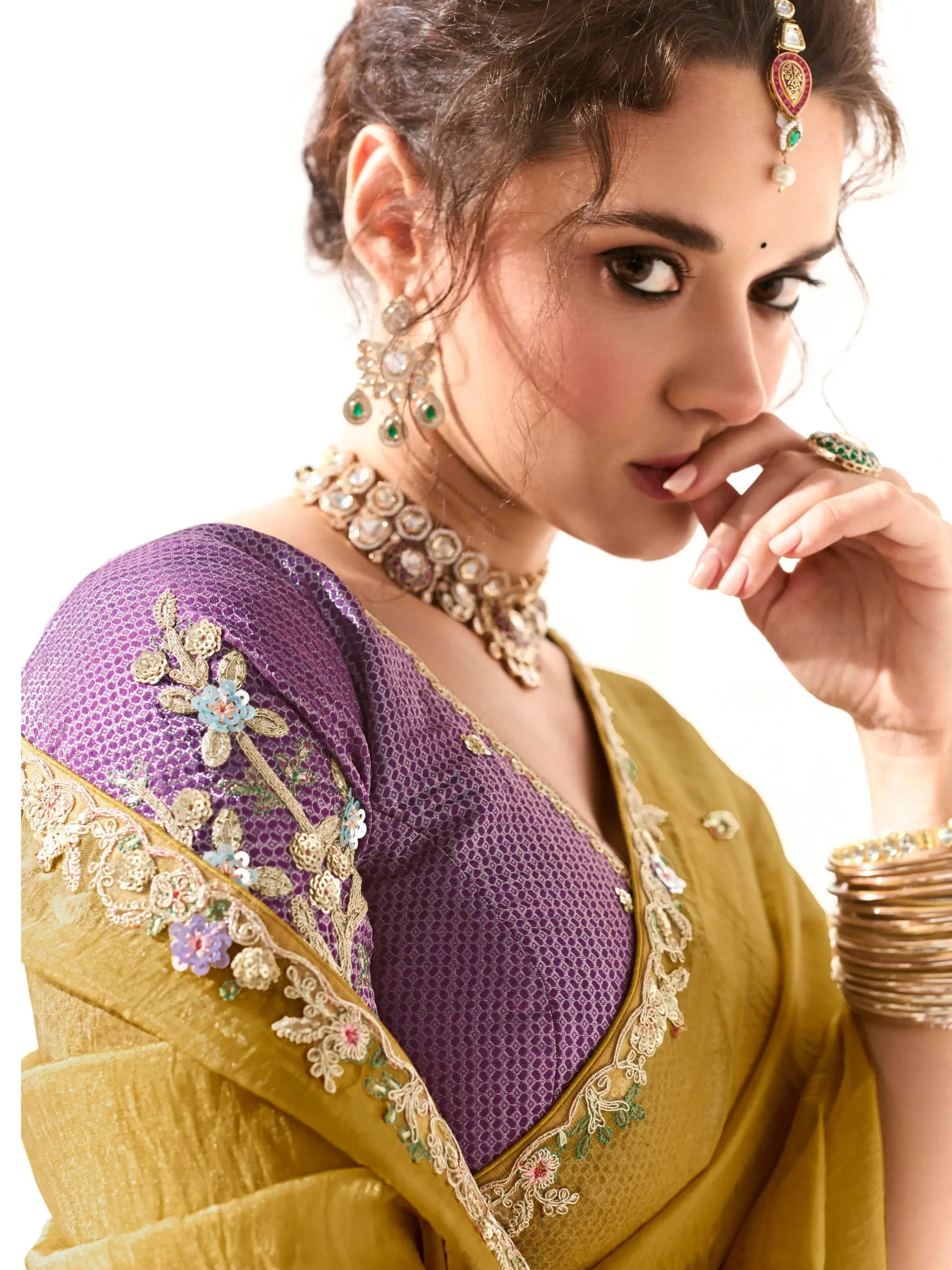 Attractive Mustard Yellow Thread Work Tissue Silk Festival Wear Saree - Zeel Clothing