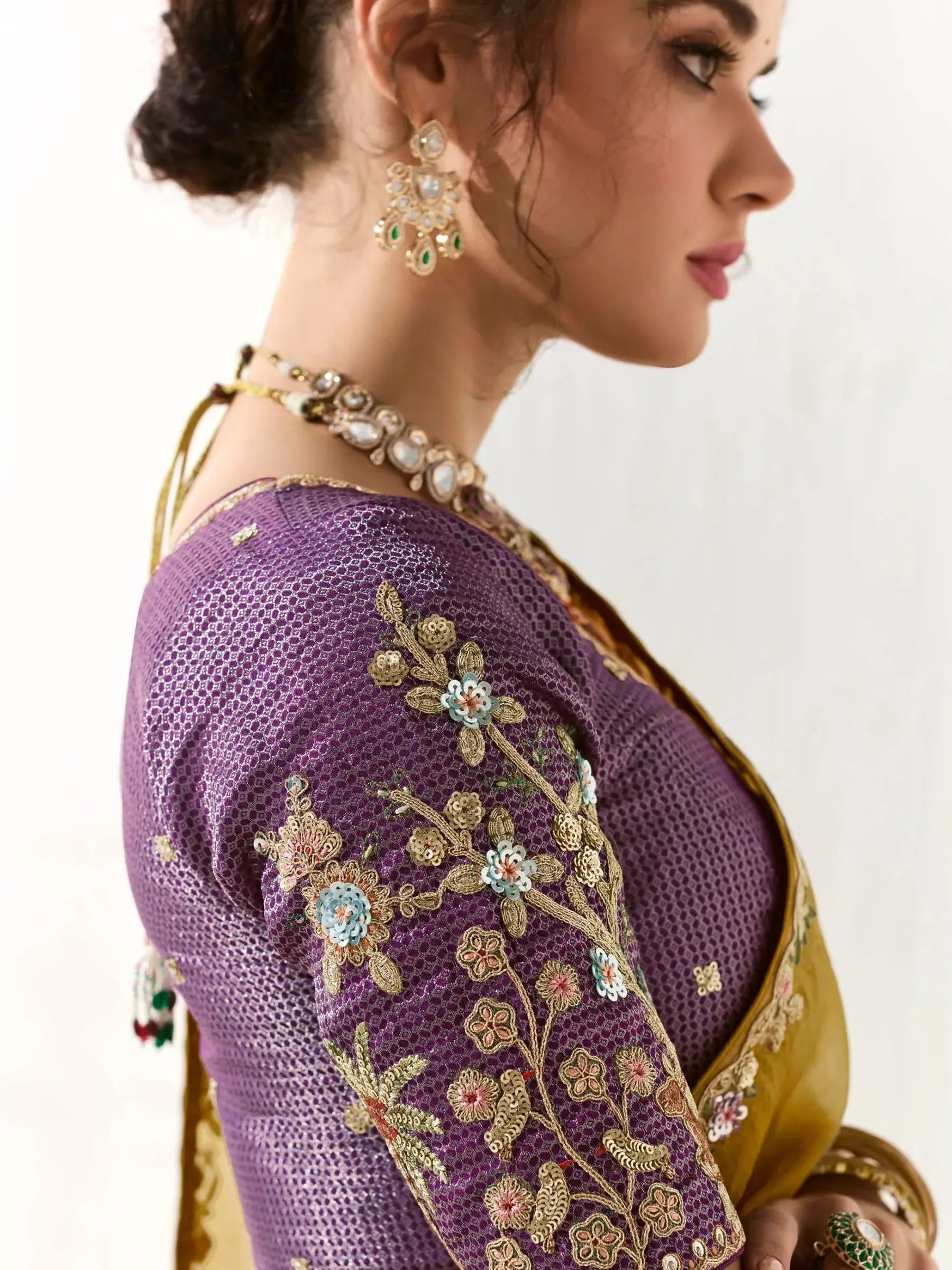 Attractive Mustard Yellow Thread Work Tissue Silk Festival Wear Saree - Zeel Clothing