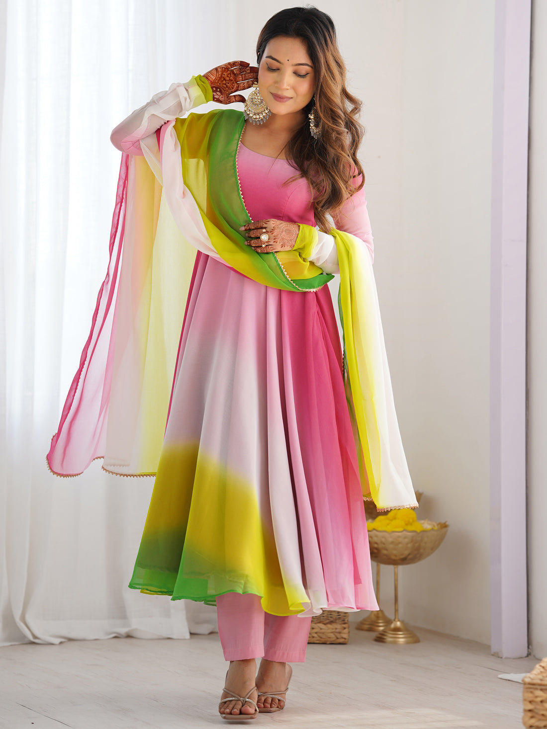 Attractive Muti-Color Georgette Silk Festive Wear Anarkali Suit With Dupatta - Zeel Clothing