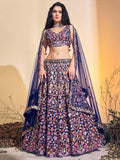 Attractive Navy Blue Embroidered Net Reception Wear Lehenga Choli - Zeel Clothing