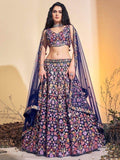 Attractive Navy Blue Embroidered Net Reception Wear Lehenga Choli - Zeel Clothing