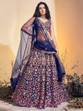 Attractive Navy Blue Embroidered Net Reception Wear Lehenga Choli - Zeel Clothing