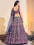 Attractive Navy Blue Embroidered Net Reception Wear Lehenga Choli - Zeel Clothing
