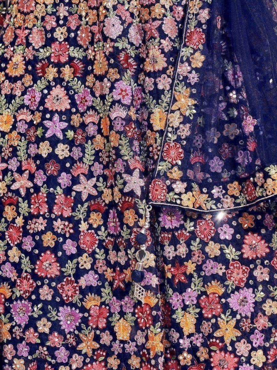 Attractive Navy Blue Embroidered Net Reception Wear Lehenga Choli - Zeel Clothing