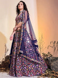 Attractive Navy Blue Embroidered Net Reception Wear Lehenga Choli - Zeel Clothing