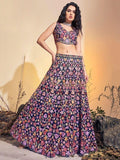 Attractive Navy Blue Embroidered Net Reception Wear Lehenga Choli - Zeel Clothing