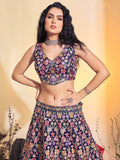Attractive Navy Blue Embroidered Net Reception Wear Lehenga Choli - Zeel Clothing