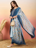 Attractive Navy Blue Embroidered Silk Traditional Pant Suit - Zeel Clothing