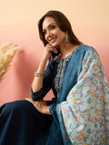 Attractive Navy Blue Embroidered Silk Traditional Pant Suit - Zeel Clothing