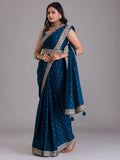 Attractive Navy Blue Sequins Chinon Party Wear Saree With Blouse - Zeel Clothing