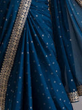 Attractive Navy Blue Sequins Chinon Party Wear Saree With Blouse - Zeel Clothing