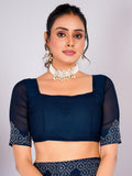 Attractive Navy Blue Swarovski Work Georgette Party Wear Saree