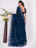 Attractive Navy Blue Swarovski Work Georgette Party Wear Saree - Zeel Clothing