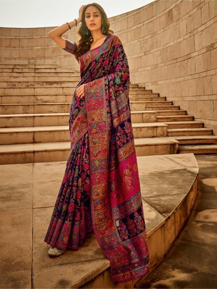 Attractive Navy Blue Zari Woven Silk Reception Wear Saree With Blouse