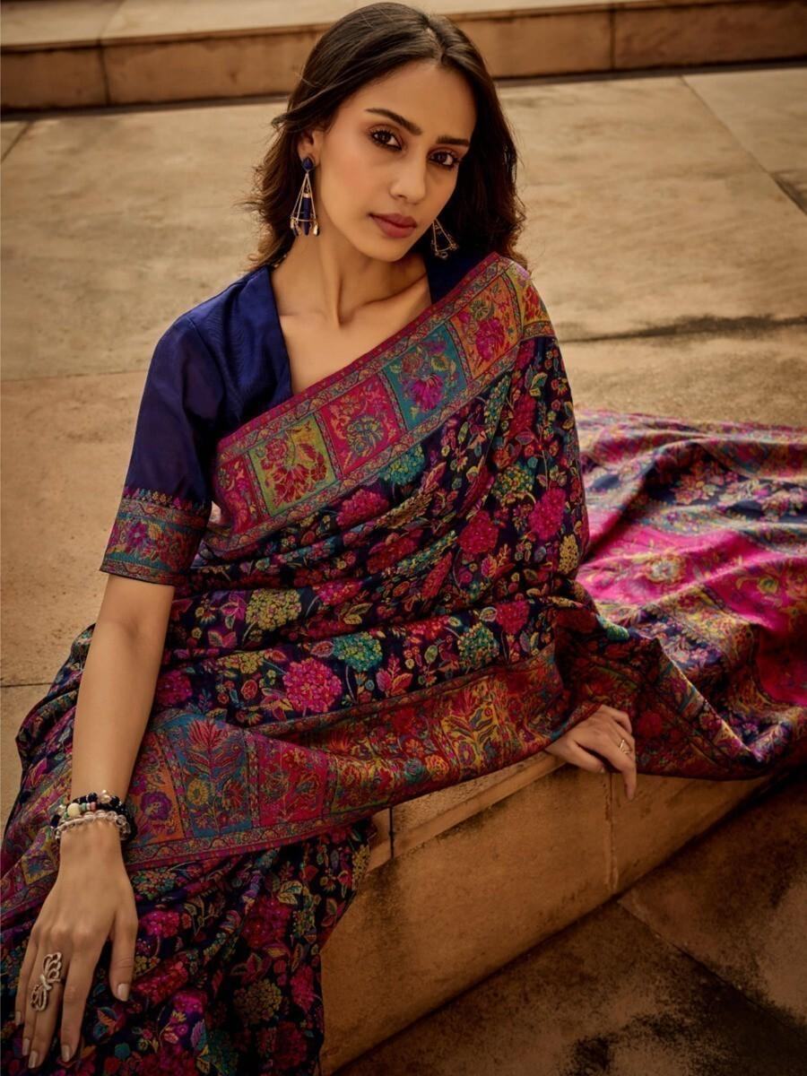 Attractive Navy Blue Zari Woven Silk Reception Wear Saree With Blouse