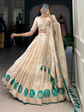 Attractive Off-White Bead Work Silk Designer Lehenga Choli With Dupatta - Zeel Clothing