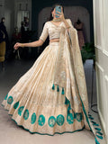 Attractive Off-White Bead Work Silk Designer Lehenga Choli With Dupatta - Zeel Clothing