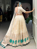 Attractive Off-White Bead Work Silk Designer Lehenga Choli With Dupatta - Zeel Clothing