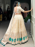Attractive Off-White Bead Work Silk Designer Lehenga Choli With Dupatta - Zeel Clothing