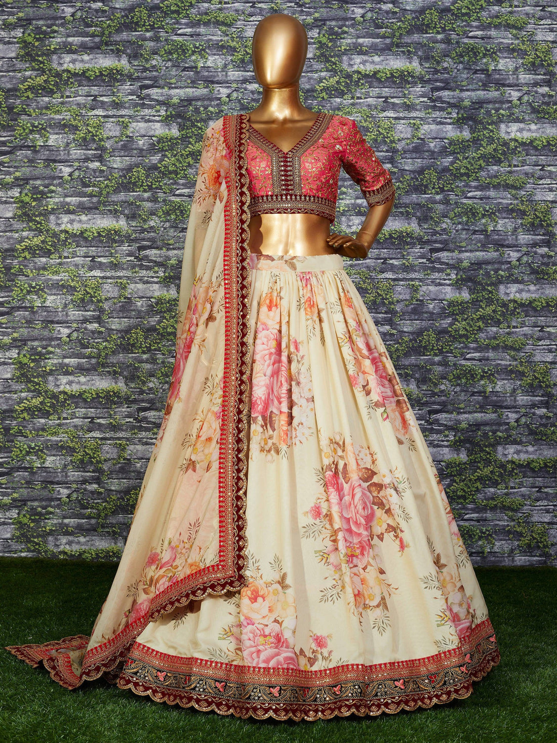Attractive Off White Floral Printed Organza Wedding Wear Lehenga Choli - Zeel Clothing
