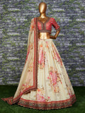 Attractive Off White Floral Printed Organza Wedding Wear Lehenga Choli - Zeel Clothing