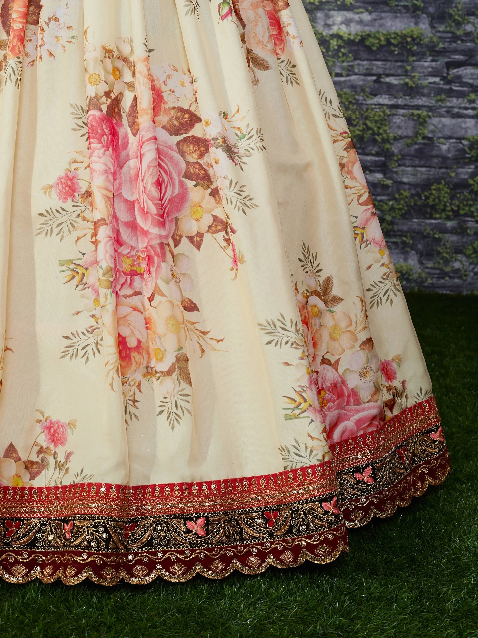 Attractive Off White Floral Printed Organza Wedding Wear Lehenga Choli - Zeel Clothing