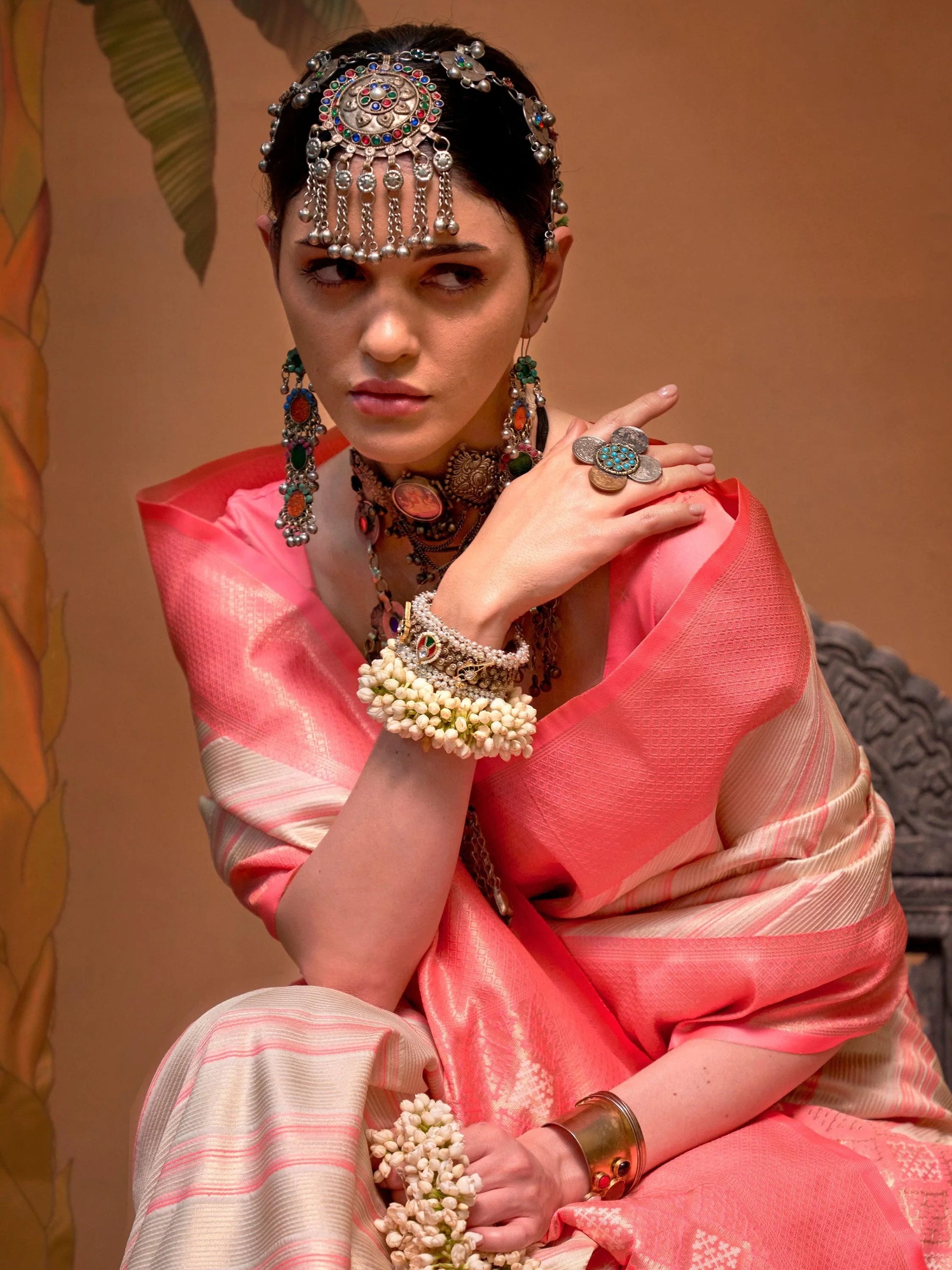 Attractive Off-White Weaving Silk Event Wear Saree With Blouse