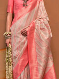 Attractive Off-White Weaving Silk Event Wear Saree With Blouse